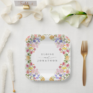 Colourful Spring Wildflower Meadow Garden Wedding Paper Plate