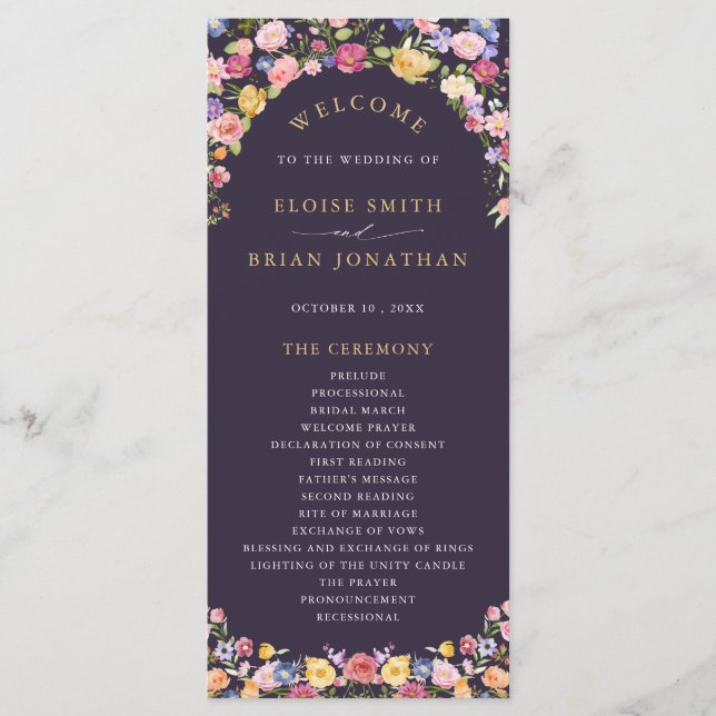 Colourful Spring Wildflower Meadow Garden Wedding  Program (Front)