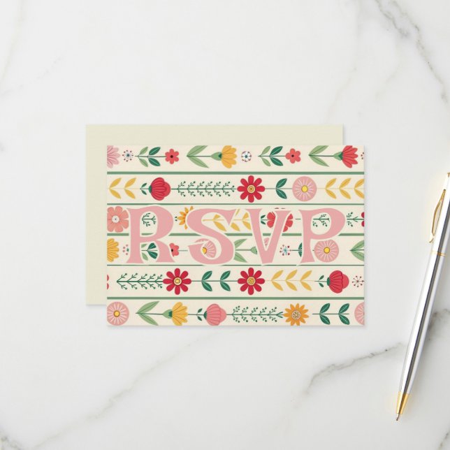 Colourful Spring Wildflower Meadow Garden Wedding RSVP Card (Front/Back In Situ)