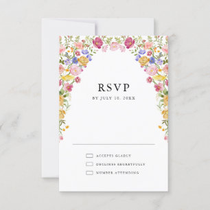 Colourful Spring Wildflower Meadow Garden Wedding  RSVP Card