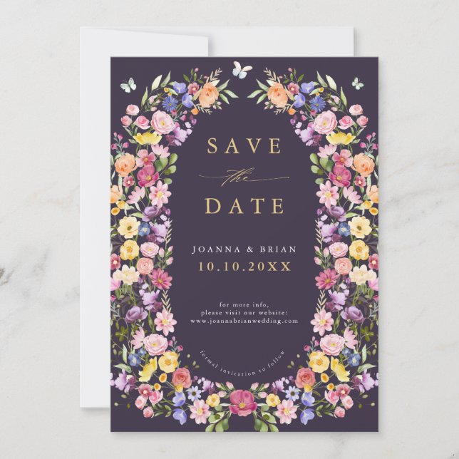 Colourful Spring Wildflower Meadow Garden Wedding  Save The Date (Front)