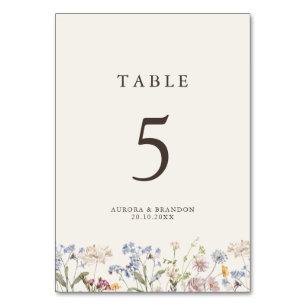 Colourful Spring Wildflower Meadow Garden Wedding  Table Number