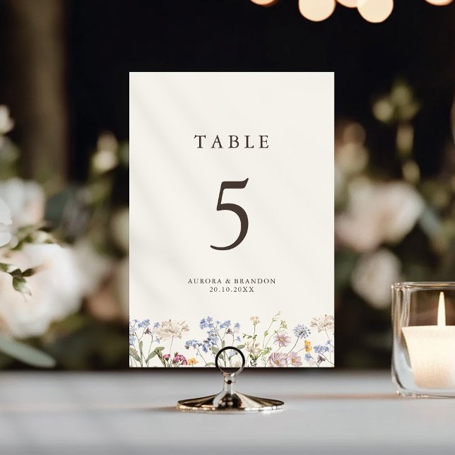 Colourful Spring Wildflower Meadow Garden Wedding  Table Number (Colorful Spring Wildflower Meadow Garden Wedding Table Number)