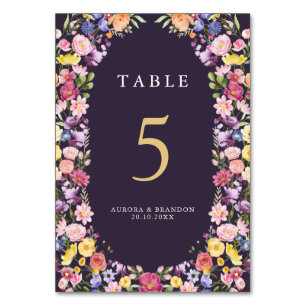 Colourful Spring Wildflower Meadow Garden Wedding  Table Number
