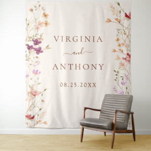 Colourful Spring Wildflower Meadow Garden Wedding Tapestry