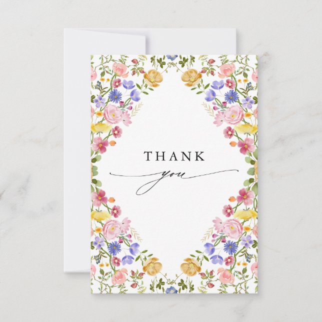 Colourful Spring Wildflower Meadow Garden Wedding Thank You Card (Front)
