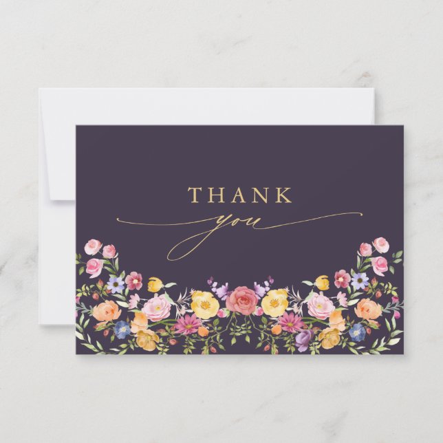Colourful Spring Wildflower Meadow Garden Wedding  Thank You Card (Front)