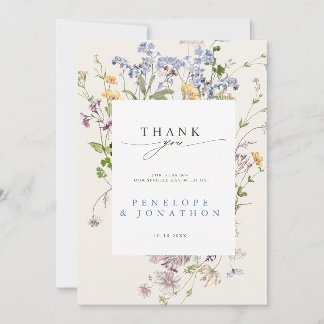 Colourful Spring Wildflower Meadow Garden Wedding Thank You Card (Front)