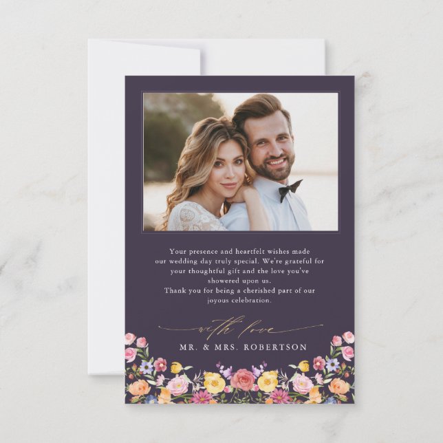 Colourful Spring Wildflower Meadow Garden Wedding Thank You Card (Back)