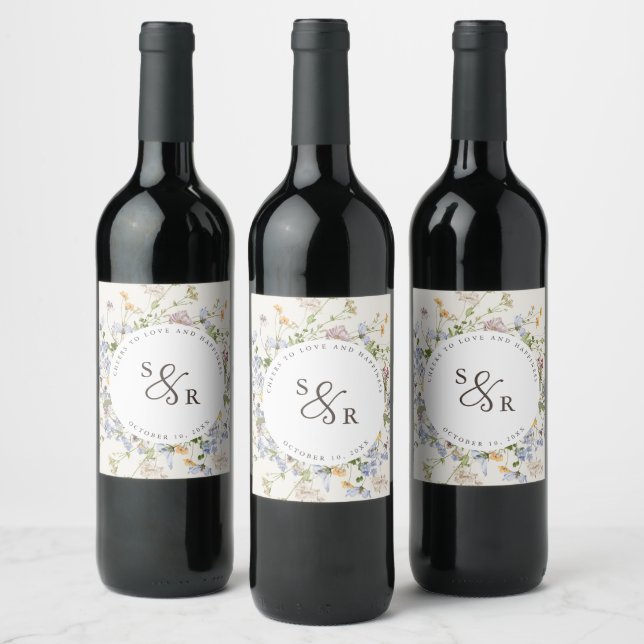  Colourful Spring Wildflower Meadow Garden Wedding Wine Label (Bottles)