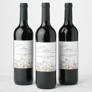  Colourful Spring Wildflower Meadow Garden Wedding Wine Label
