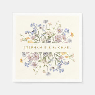 Colourful Spring Wildflower Meadow Gold Wedding  Napkin
