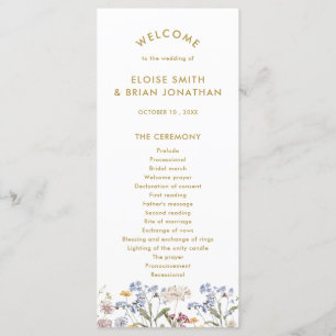 Colourful Spring Wildflower Meadow Gold Wedding  Program