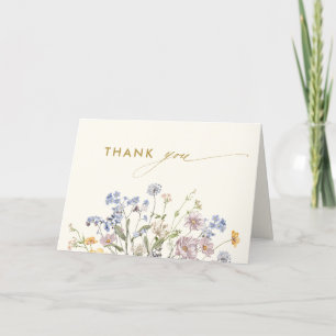 Colourful Spring Wildflower Meadow Gold Wedding Thank You Card