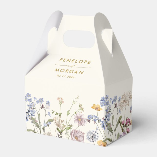 Colourful Spring Wildflower Meadow Golden Wedding Favor Box (Back Side)