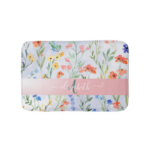 Colourful Spring Wildflower Meadow Monogram  Bath Mat