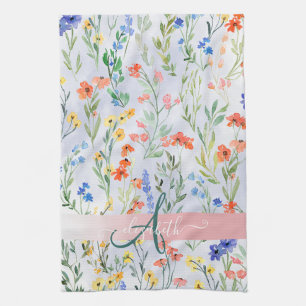 Colourful Spring Wildflower Meadow Monogram    Kitchen Towel