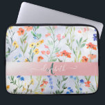 Colourful Spring Wildflower Meadow Monogram   Laptop Sleeve<br><div class="desc">A vintage style floral pattern design on blue background.The perfect romantic gift idea. Click the Customize It button to change fonts, move text around and further customize your design.</div>