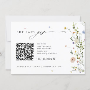 Colourful Spring Wildflower Meadow Photo QR code   Save The Date