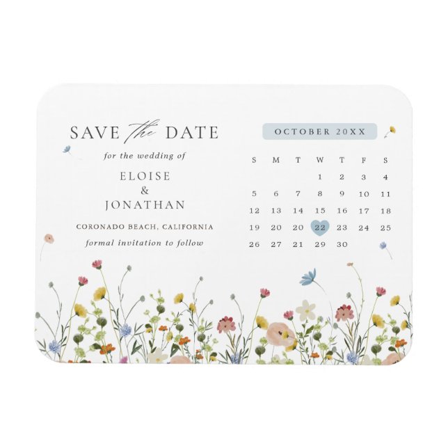 Colourful Spring Wildflower Meadow  Save the Date Magnet (Horizontal)