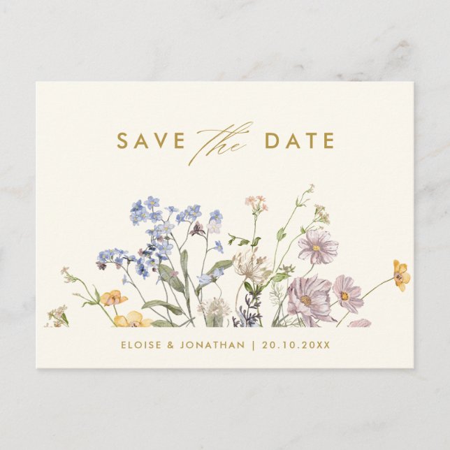 Colourful Spring Wildflower Meadow  Save the Date Postcard (Front)