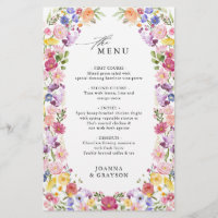 Colourful Spring Wildflower Meadow Wedding Menu