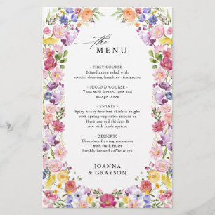 Colourful Spring Wildflower Meadow  Wedding Menu