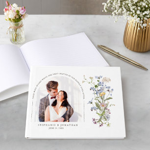 Colourful Spring Wildflower Meadow Wedding Photo Guest Book
