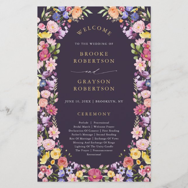 Colourful Spring Wildflower Meadow Wedding Program (Front)