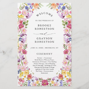 Colourful Spring Wildflower Meadow Wedding Program
