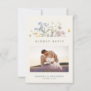 Colourful Spring Wildflower Meadow Wedding QR Code RSVP Card
