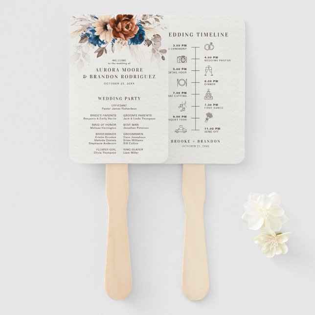 Colourful Spring Wildflower Meadow wedding Timelin Hand Fan (Front and Back)