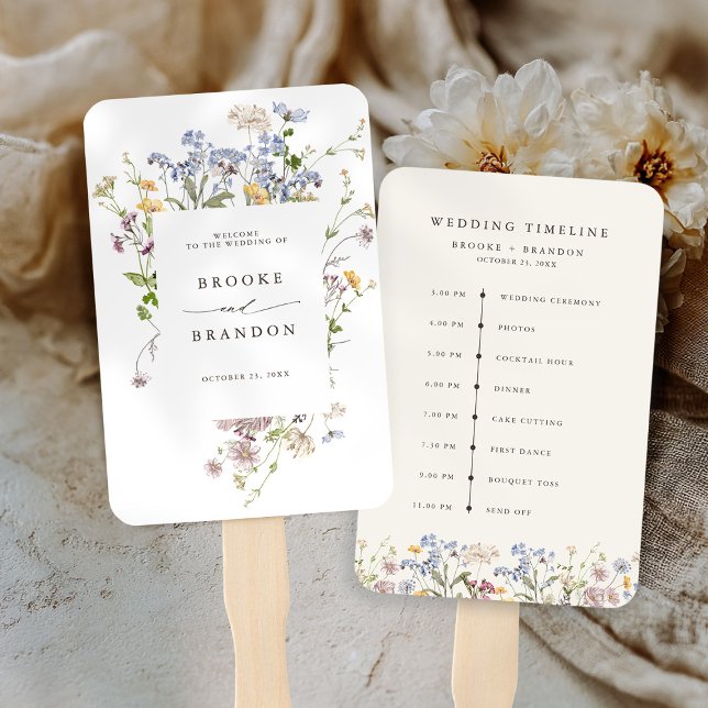 Colourful Spring Wildflower Meadow wedding Timelin Hand Fan (Colorful Spring Wildflower Meadow wedding Timeline Hand Fan)