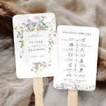 Colourful Spring Wildflower Meadow wedding Timelin Hand Fan<br><div class="desc">Capture the beauty of nature on your special day with our exquisite wildflower watercolor wedding timeline hand fan. Elegant, unique, and blooming with love. Use the text fields to personalize your design with your own wording and details. If you want to change the font style, colour or text placement, simply...</div>