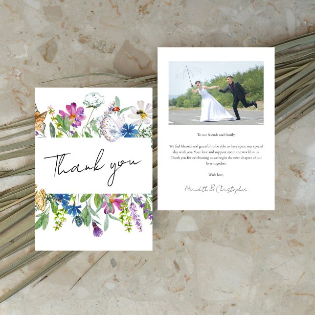 Colourful Spring Wildflower Photo Wedding Thank You Card (Creator Uploaded)