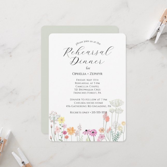 Colourful Spring Wildflower Rehearsal Dinner  Invitation (Front/Back In Situ)