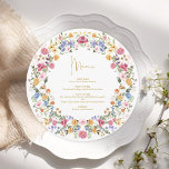 Colourful Spring Wildflower Round Charger Plate Menu<br><div class="desc">Round-shaped wildflower menu card</div>