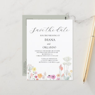 Colourful Spring Wildflower  save the date Postcard