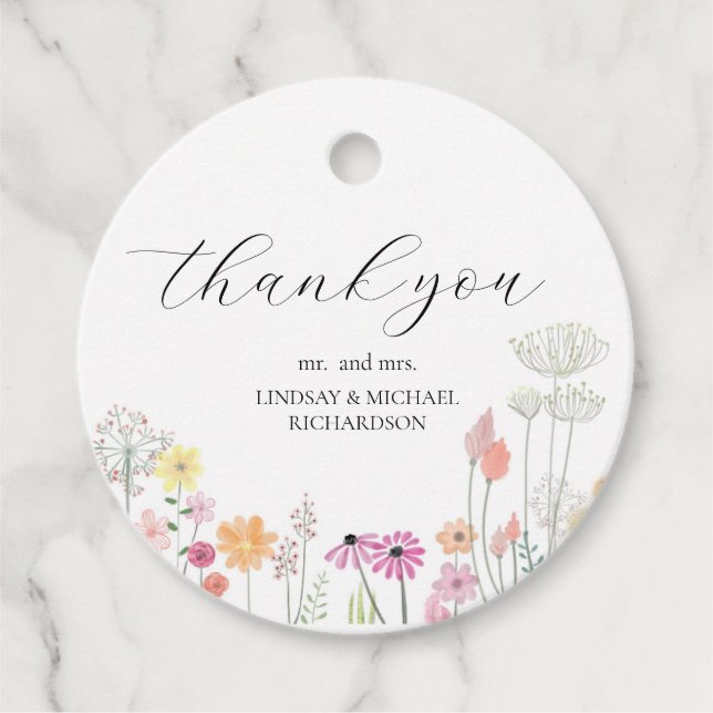 Colourful Spring Wildflower wedding Favour Tags (Front)
