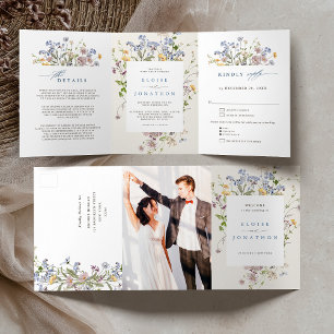 Colourful Spring Wildflower  Wedding Invitation