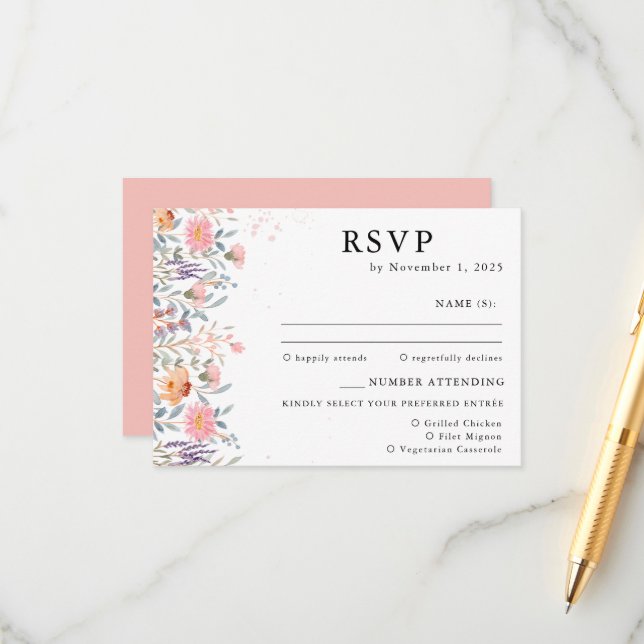Colourful Spring Wildflower Wedding RSVP Enclosure Card (Front/Back In Situ)