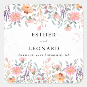 Colourful Spring Wildflower Wedding Square Sticker