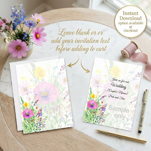 Colourful spring wildflowers blank Wedding Invitation