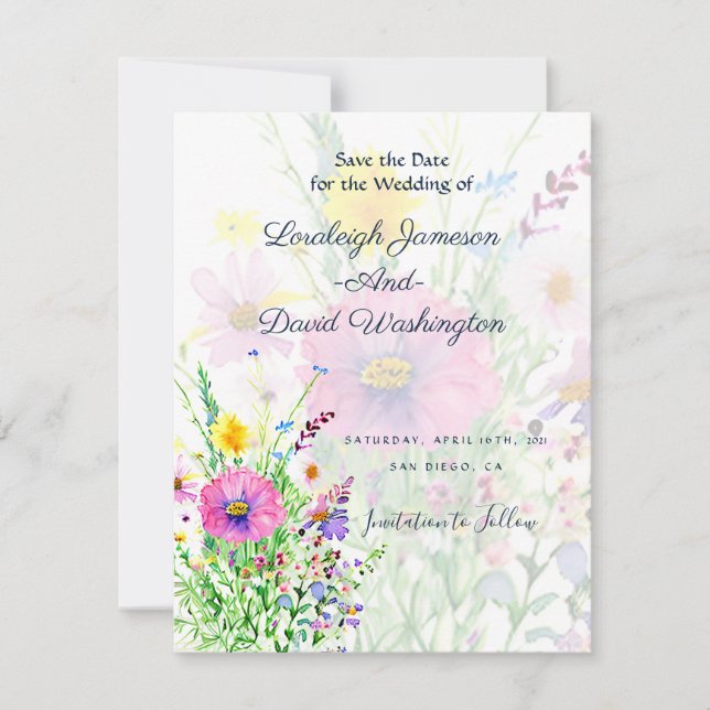 Colourful spring wildflowers custom  save the date (Front)