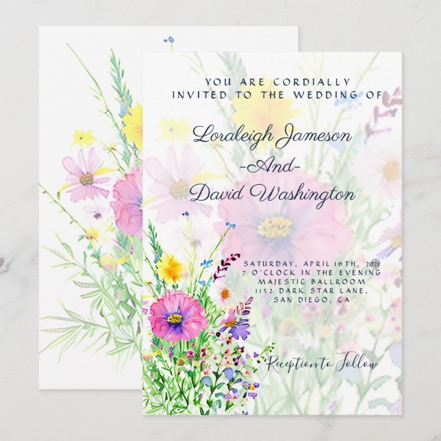 Colourful spring wildflowers custom Wedding Invitation (Front/Back)