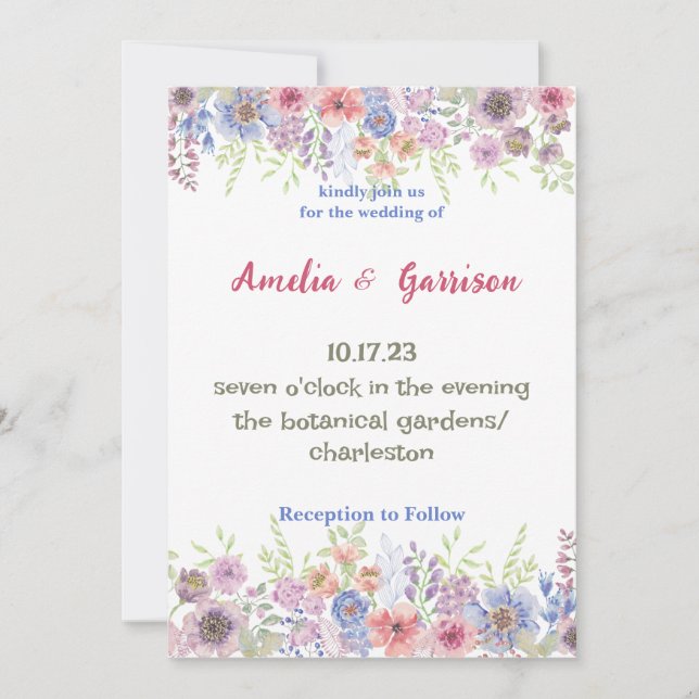 Colourful Spring Wildflowers Wedding Invitation (Front)