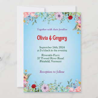 Colourful Spring Wildflowers Wedding  Invitation
