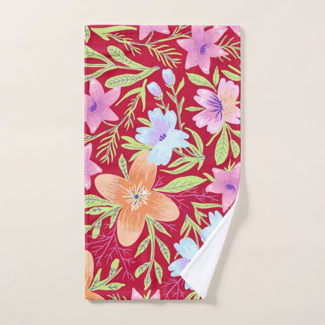 Colourful springtime flower pattern, hand towel (Hand Towel)