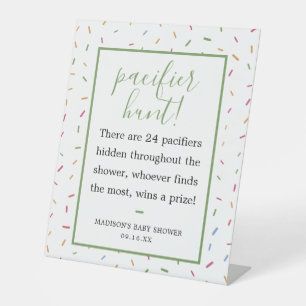 Colourful Sprinkles Baby Shower Pacifier Hunt Game Pedestal Sign