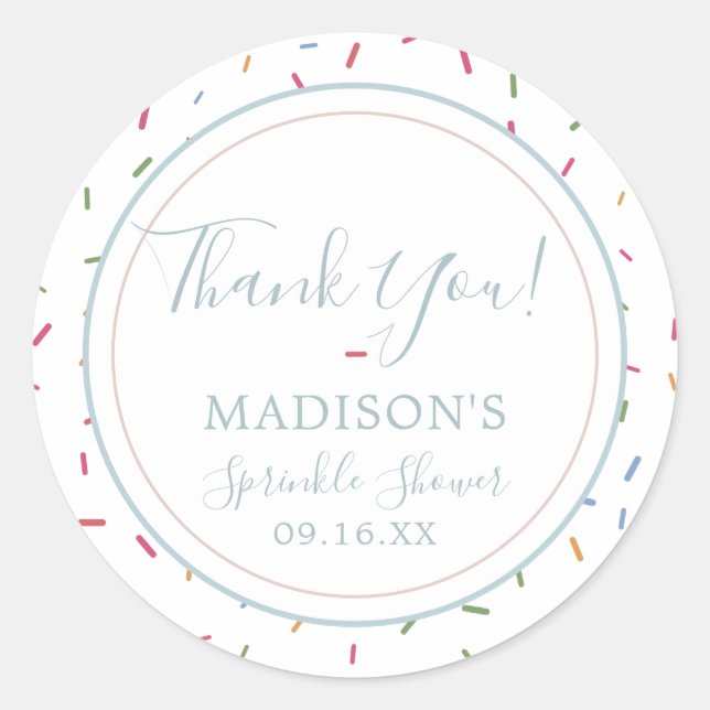 Colourful Sprinkles Baby Sprinkle Thank You Classic Round Sticker (Front)